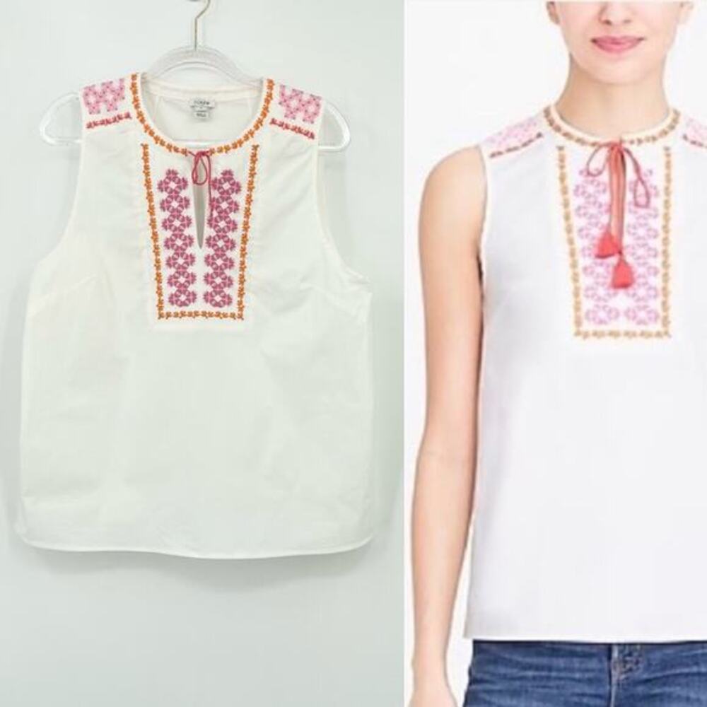 J. Crew Embroidered Tassel Tank Size 14 White